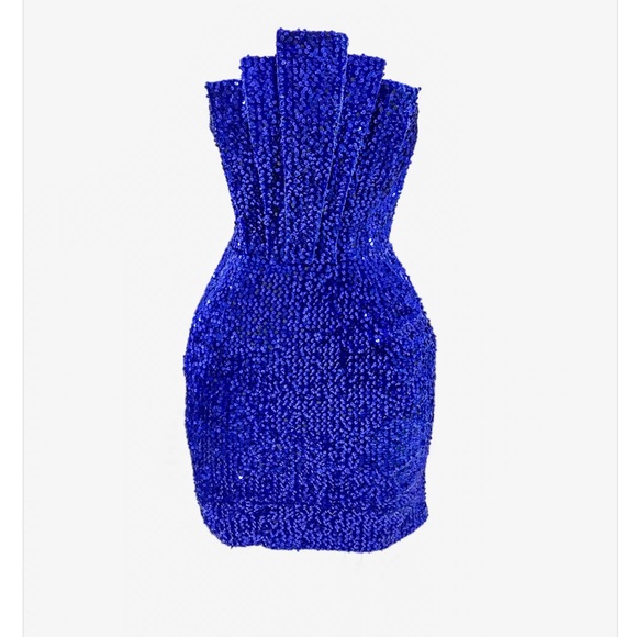 Sexy blue sequence dress with sleeves - Picture 3 of 4